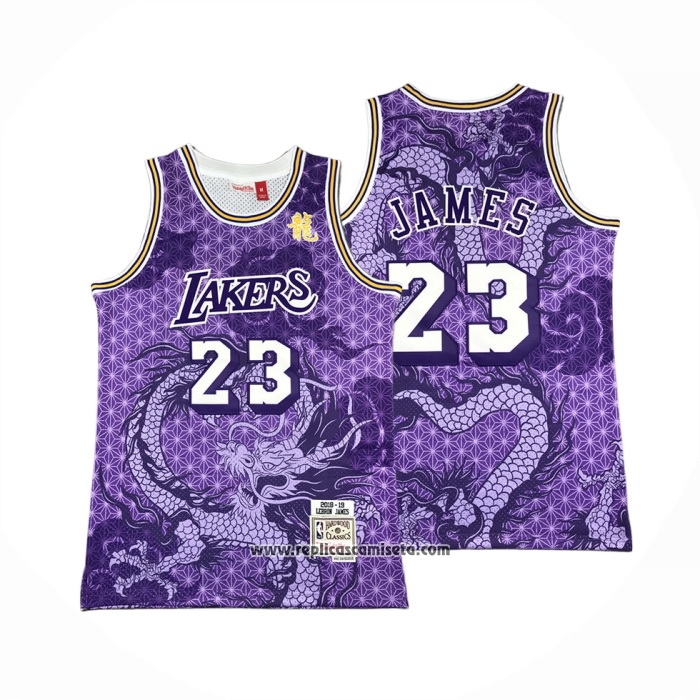 Camiseta Los Angeles Lakers Lebron James #23 Asian Heritage Throwback 2018-19 Violeta